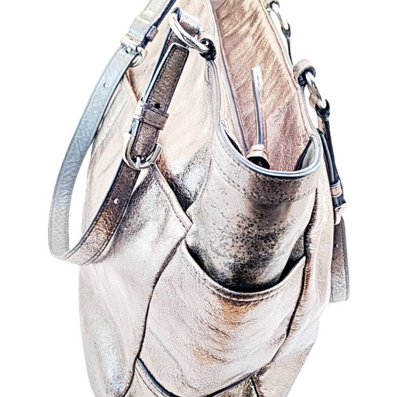 COACH Gallery East West Metallic Pewter Leather Shoulder Tote Bag F17722 - Picture 4 of 7